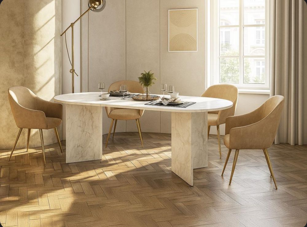 Mesa de jantar 8 lugares efeito mármore