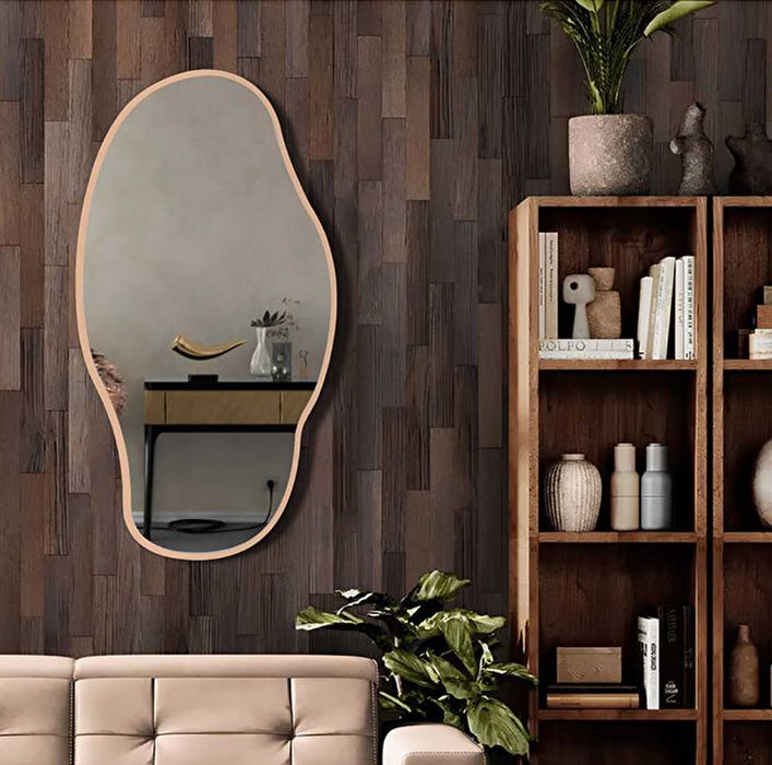 Asymetryczne Lustro Ścienne 40x75 cm – Rama MDF w Kolorze Miedzi