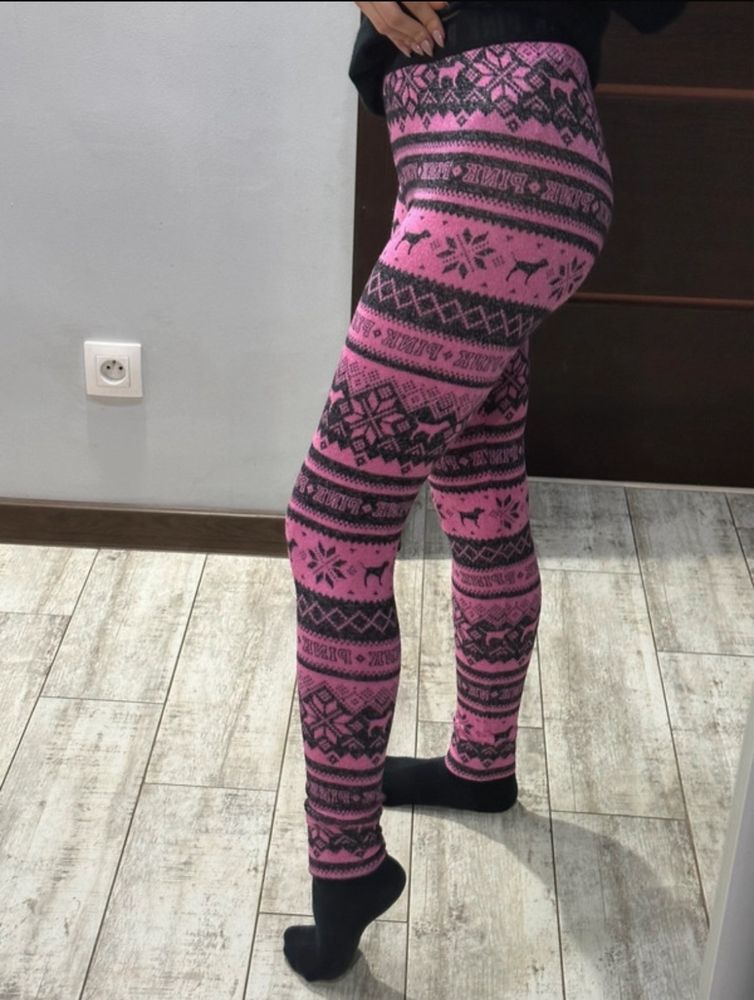 Legginsy Victoria’s Secret PINK świąteczne różowe czarne XS