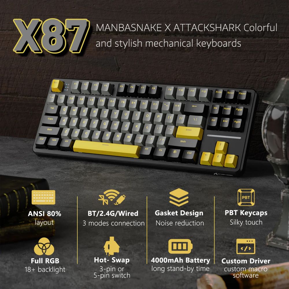 Бездротова механічна клавіатура 80% Attack Shark X87