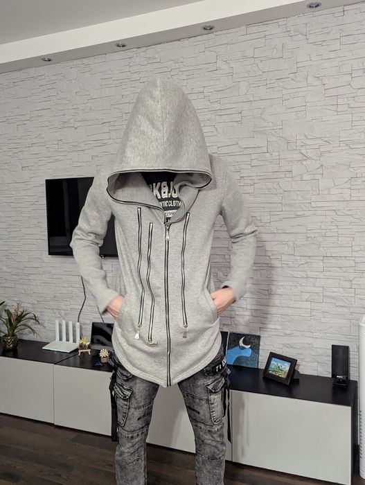 Długa bluza z kapturem męska szara