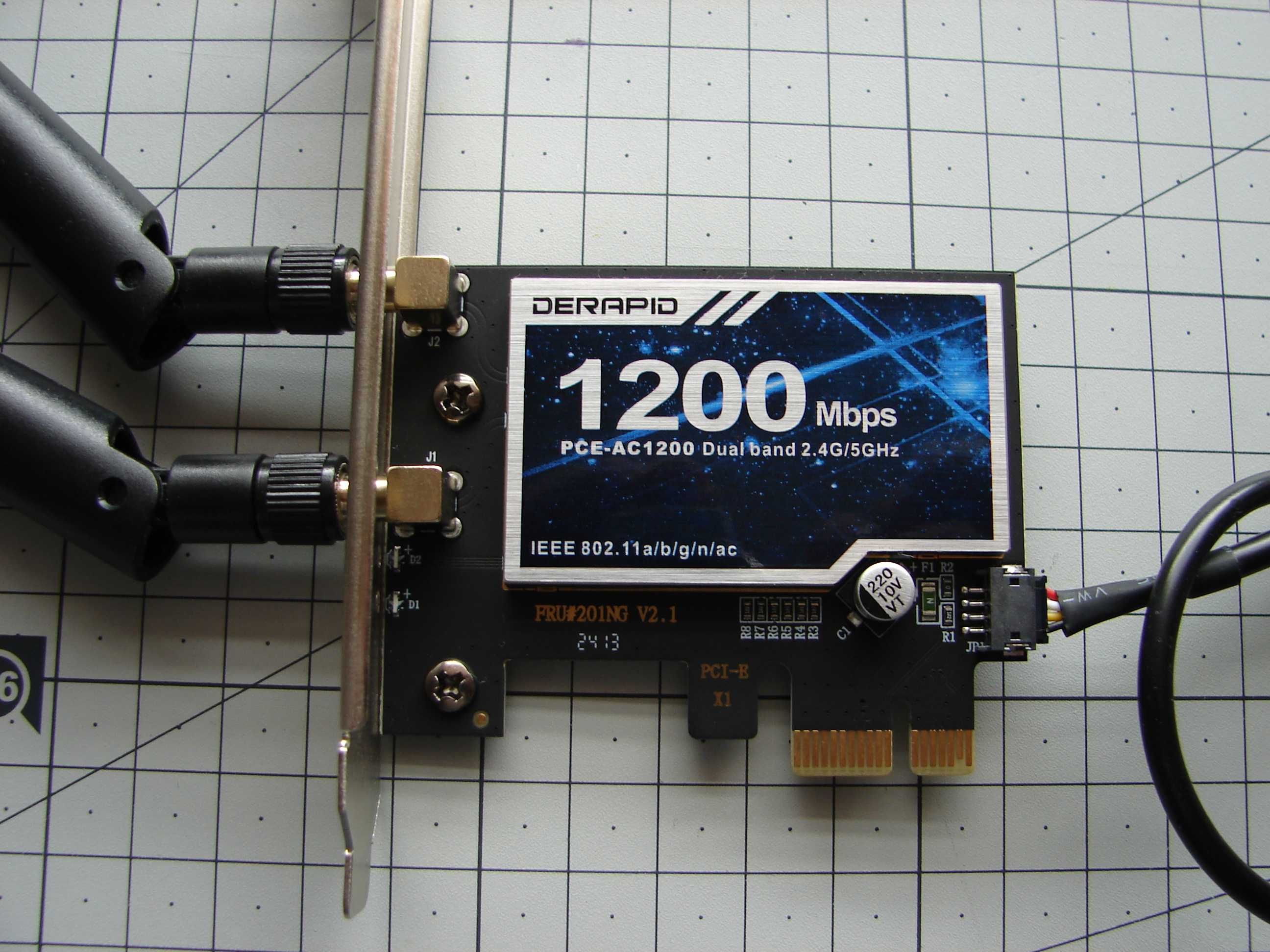 Karta sieciowa PCIE Derapid AC1200 WiFi 2.4GHZ/5Ghz Bluetooth 4.0