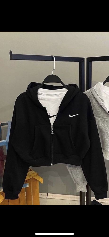 Женская кофта-худи Nike на змейке с капюшоном и карманами 42-46 Двунит