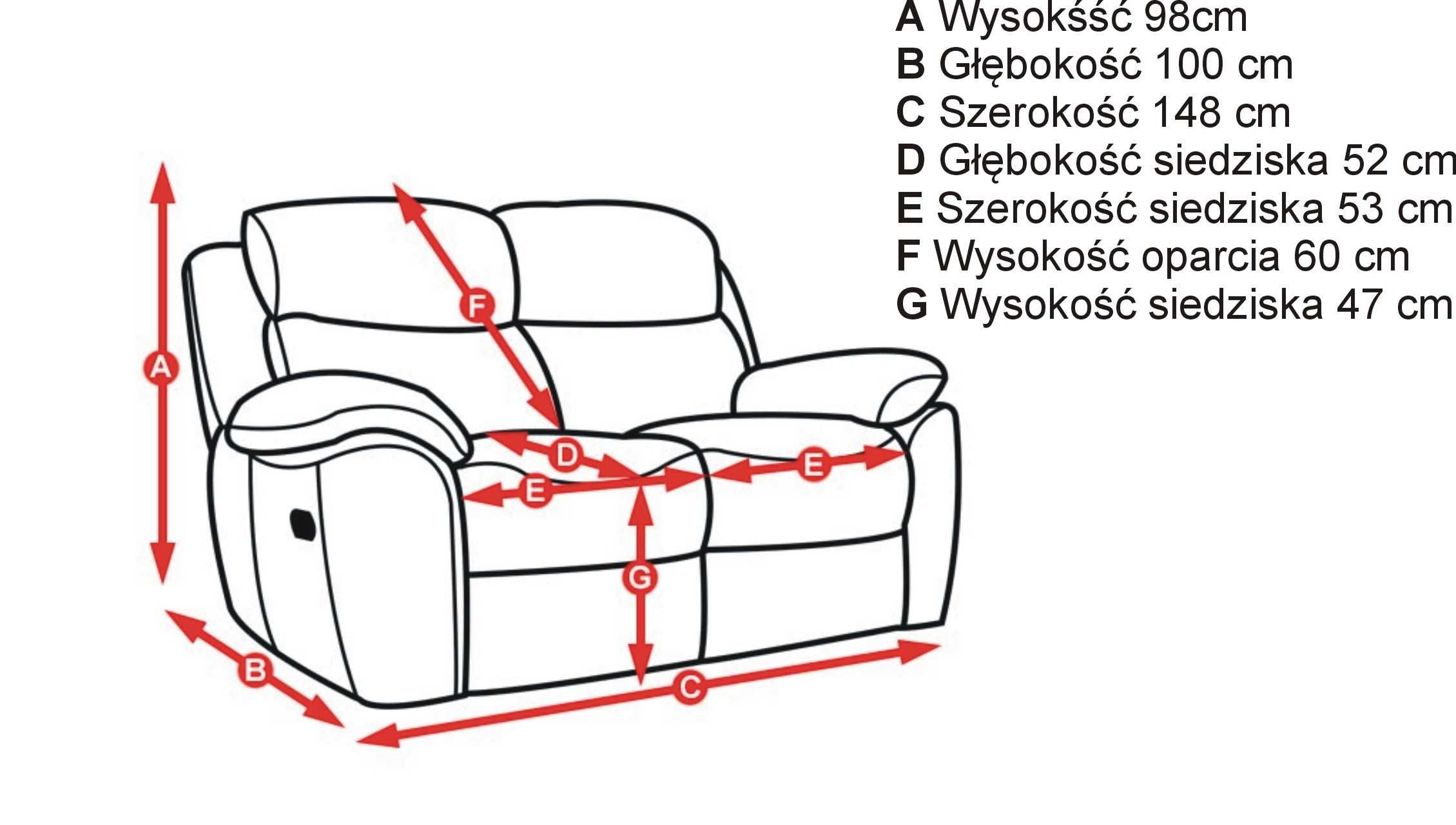 Sofa skórzana 2 osobowa z funkcją relax Alabama Bis