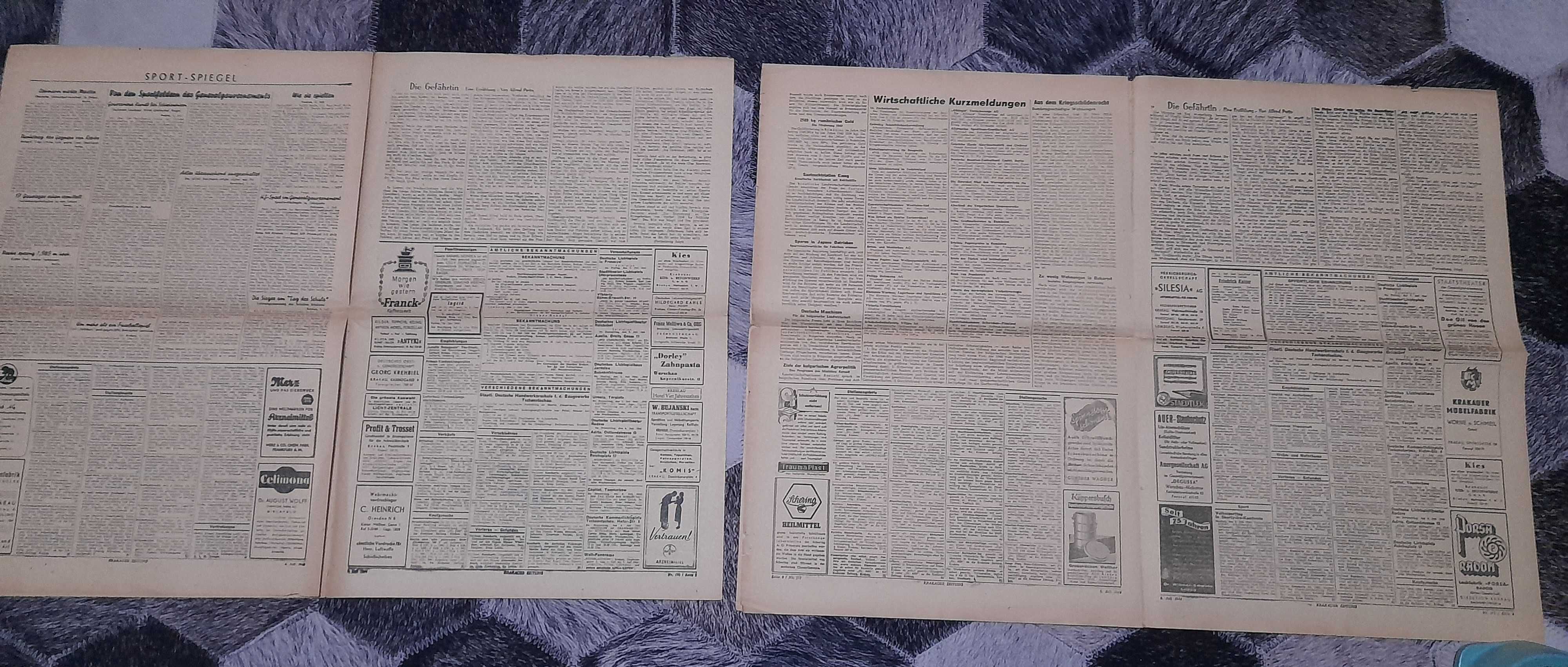 gazety Krakauer Zeitung 1944 Generalna Gubernia okupacja II Wojna