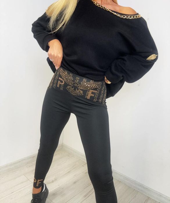 Piękne legginsy z cyrkoniami modele logo paparazzi fashion