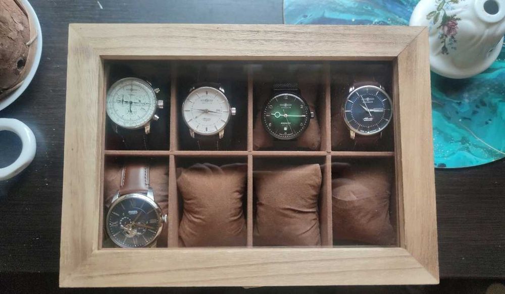Mocny Organizer Szkatułka Etui Pudełko Na Zegarki Biżuterię Drewniana