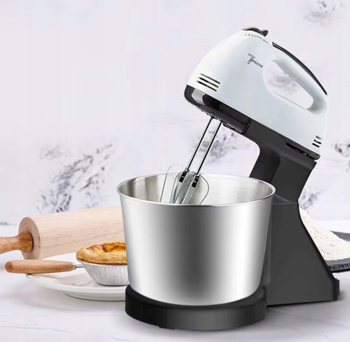 Mikser Ręczny Robot Kuchenny Z Misą Stojakiem 4 Końcówki 7 Biegów Nowy