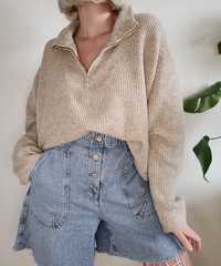 Beżowy sweter oversize zip kołnierzyk Vero Moda