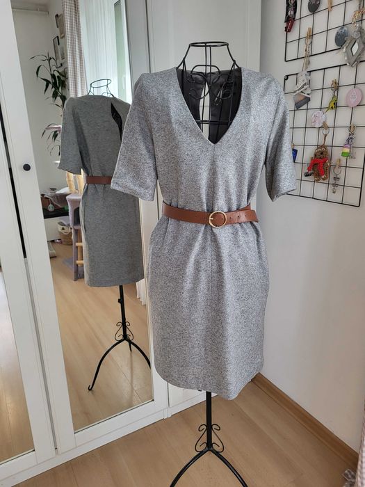 Massimo Dutti 38 szara sukienka wełna