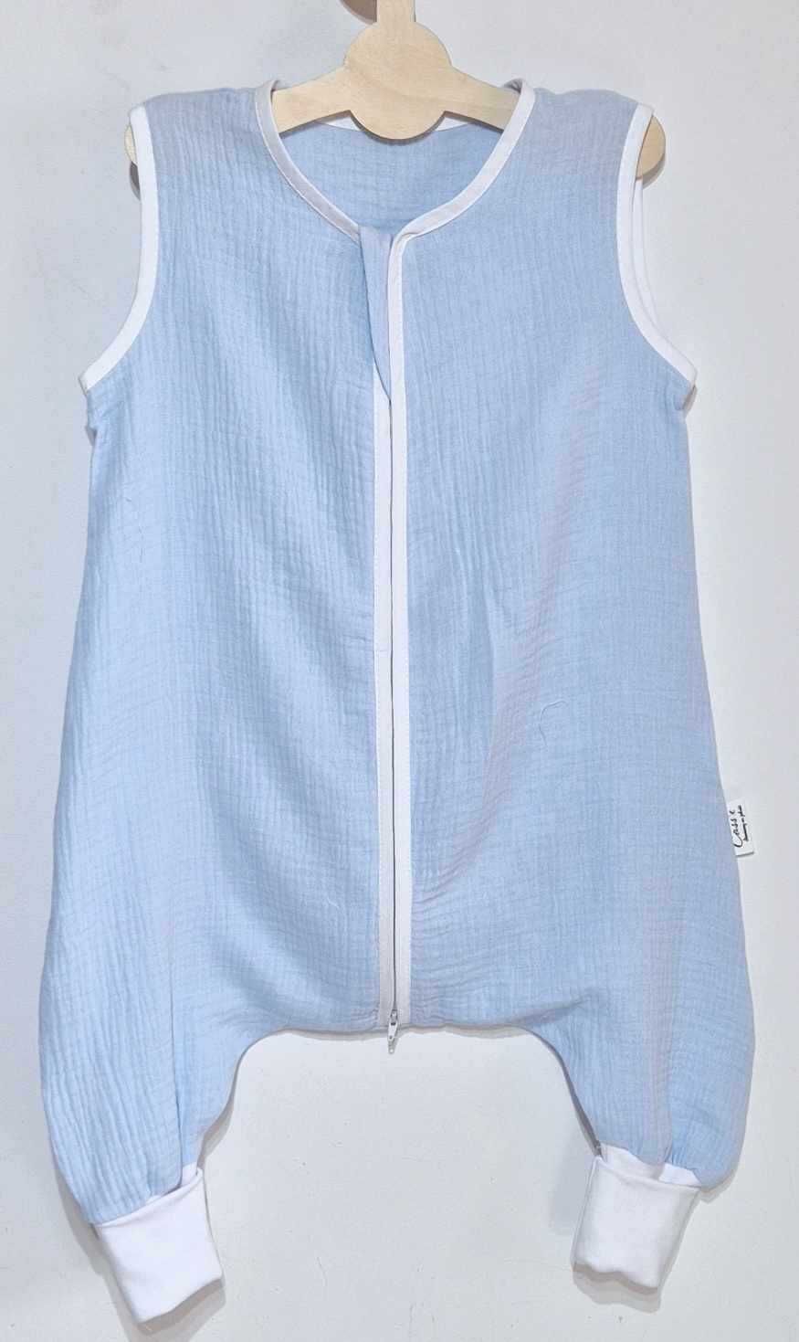 MUŚLIN- Śpiworek z nogawkami wywijane skarpety 0,5 tog 86-92 Baby blue