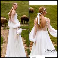suknia ślubna Yella-  boho glamour, hiszpańskie rękawy. S