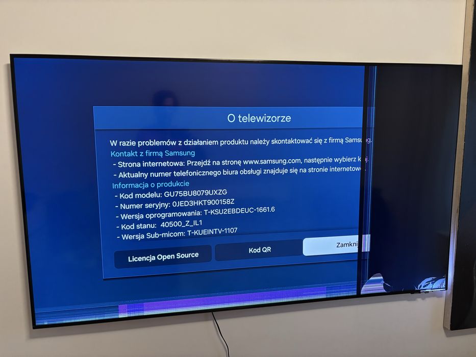 Telewizor Samsung QLed 75 cali uszkodzony
