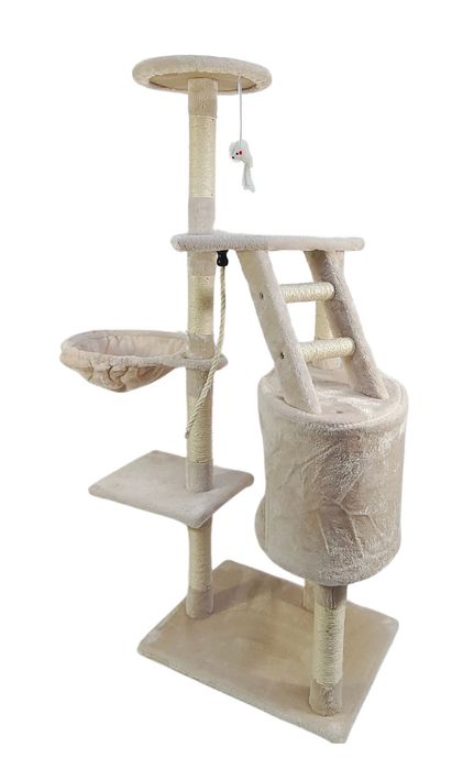 UŻYWANY Drapak dla kota domek drabinka legowisko lina; PH8012-BE 125cm