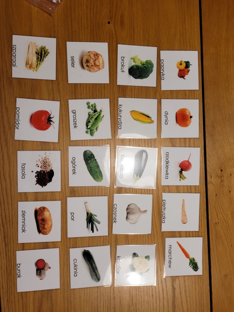 Karty trójdzielne Montessori warzywa