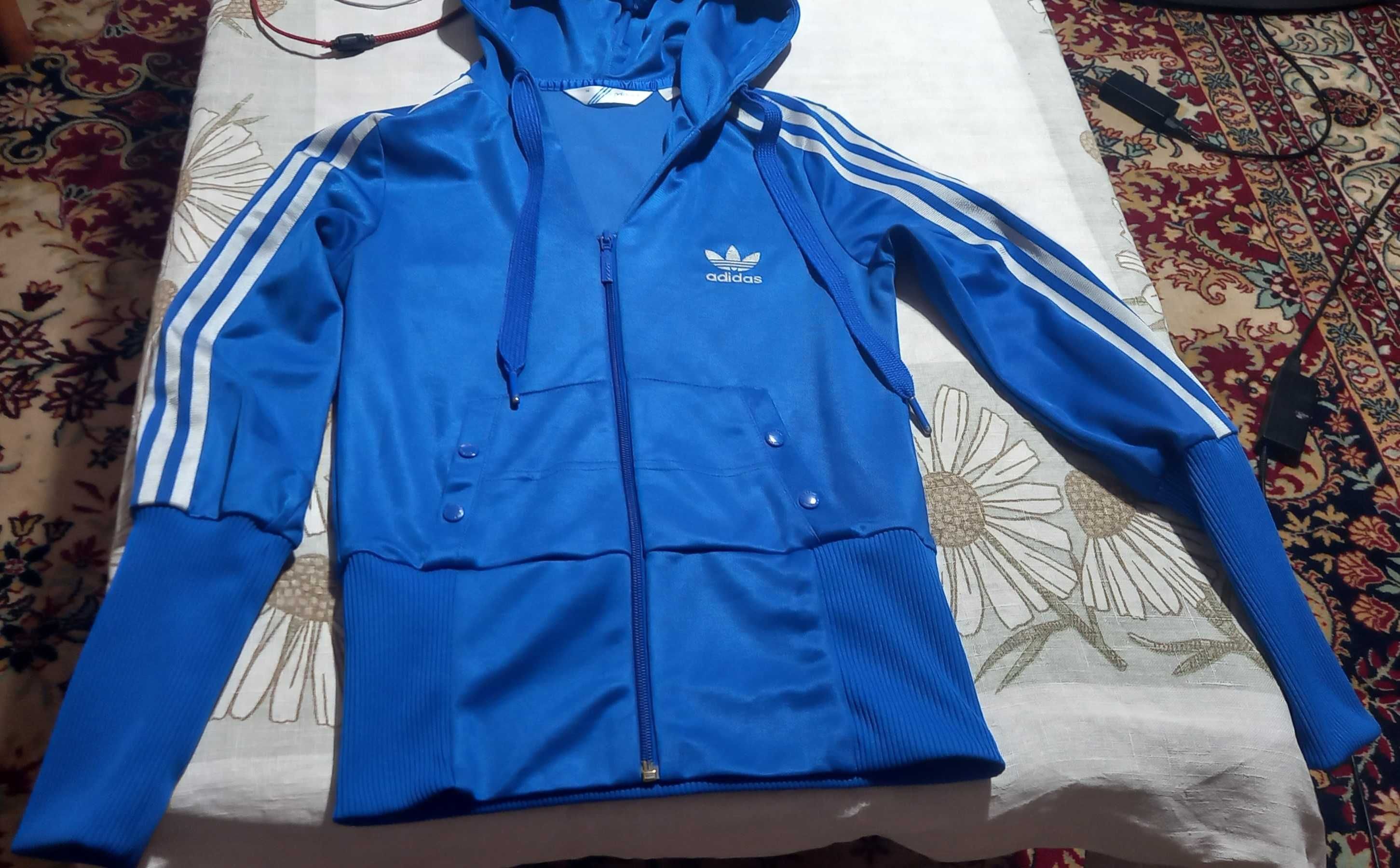 adidas bluza z kapturem damska niebieska oldschool vintage retro rave