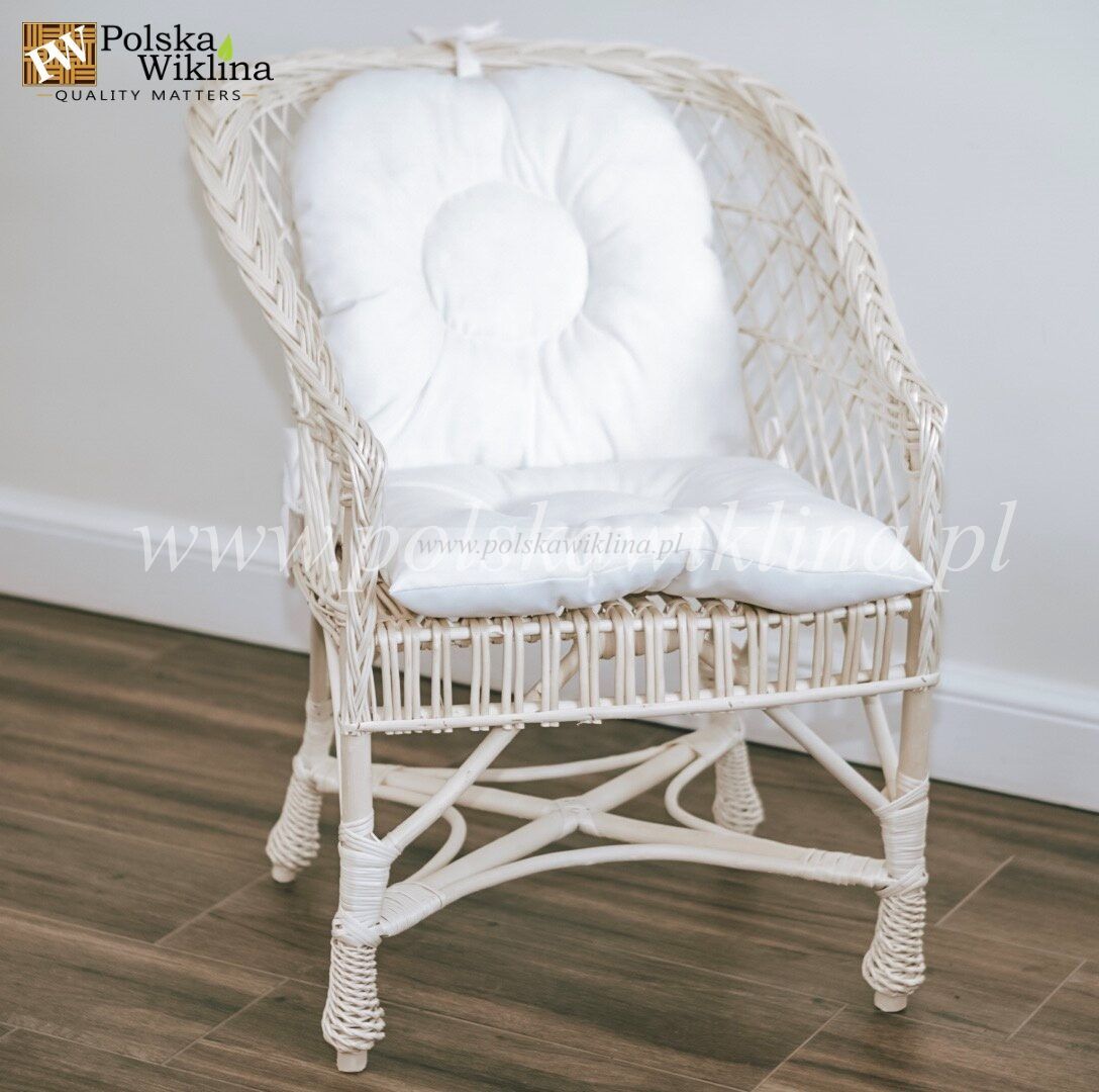 Fotel wiklinowy REGAN biały + poduszka ecru