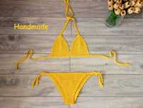 NOWE bikini szydełkowe handmade strój kąpielowy na szydełku żółte 34
