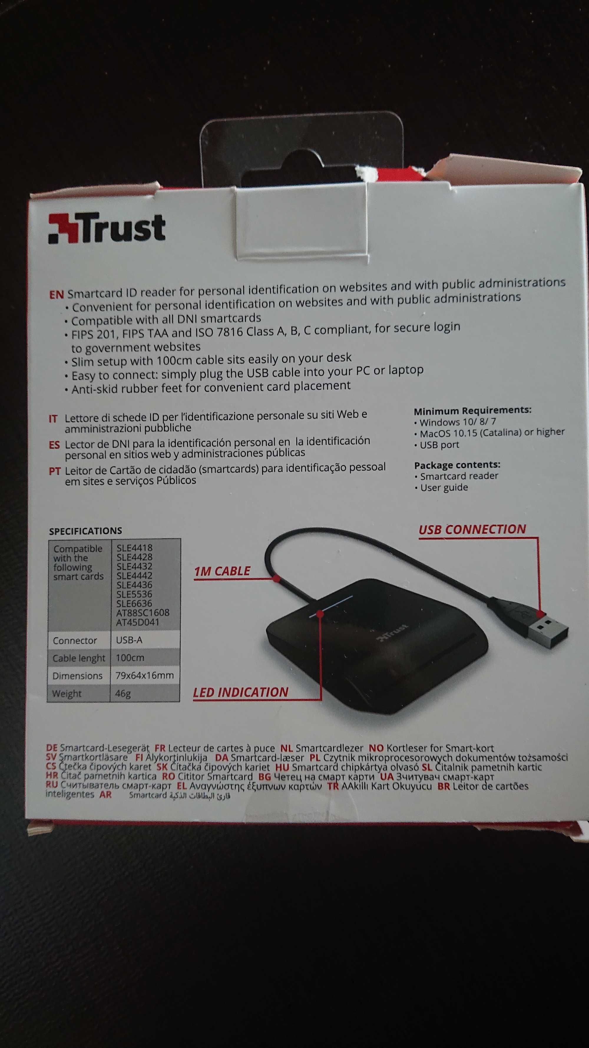 Leitor Cartao Cidadao - Usb Smart Card Reader novo em caixa - Trust