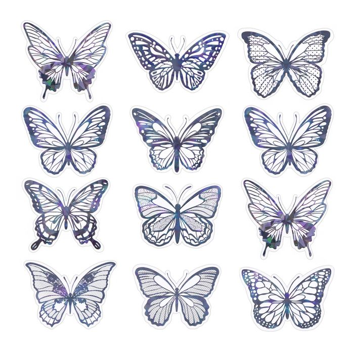 Naklejki ozdobne holograficzne "motyle" 1opak./12szt. CZARNE