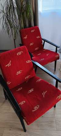 Dwa fotele lisek czerwony, PRL , antyk