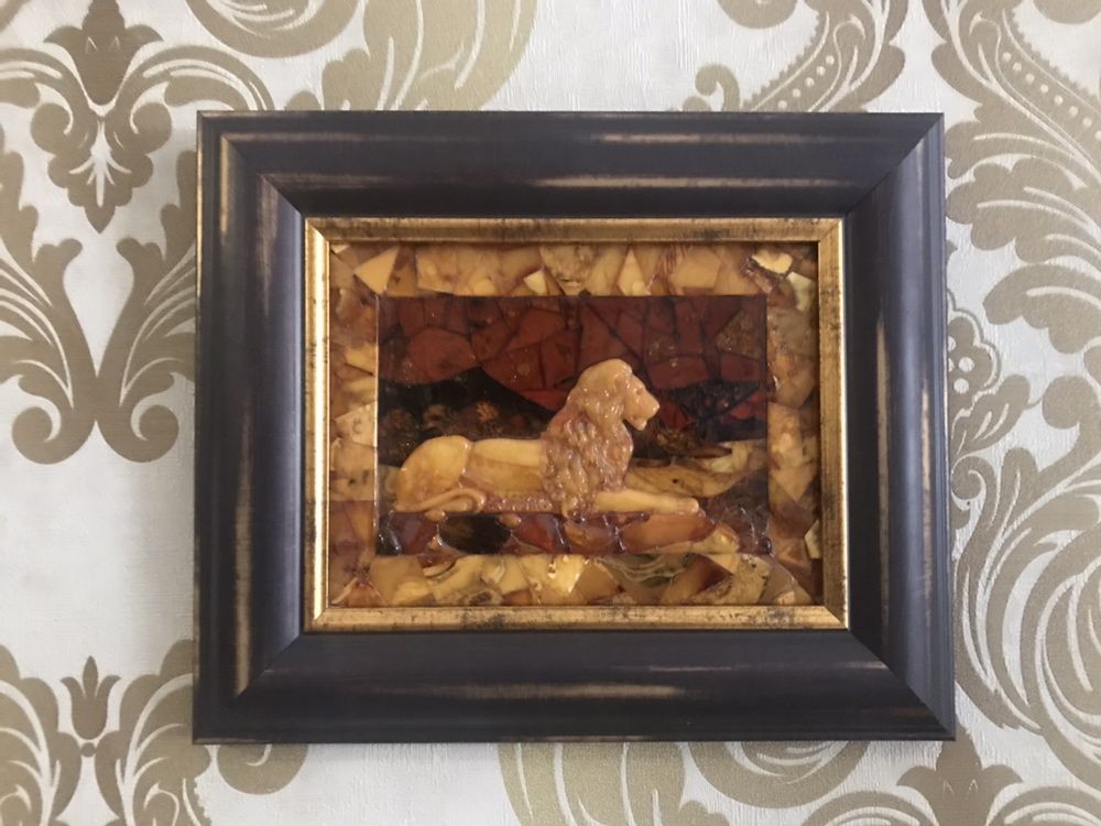 Лев картина мозаїка з натурального бурштина янтар