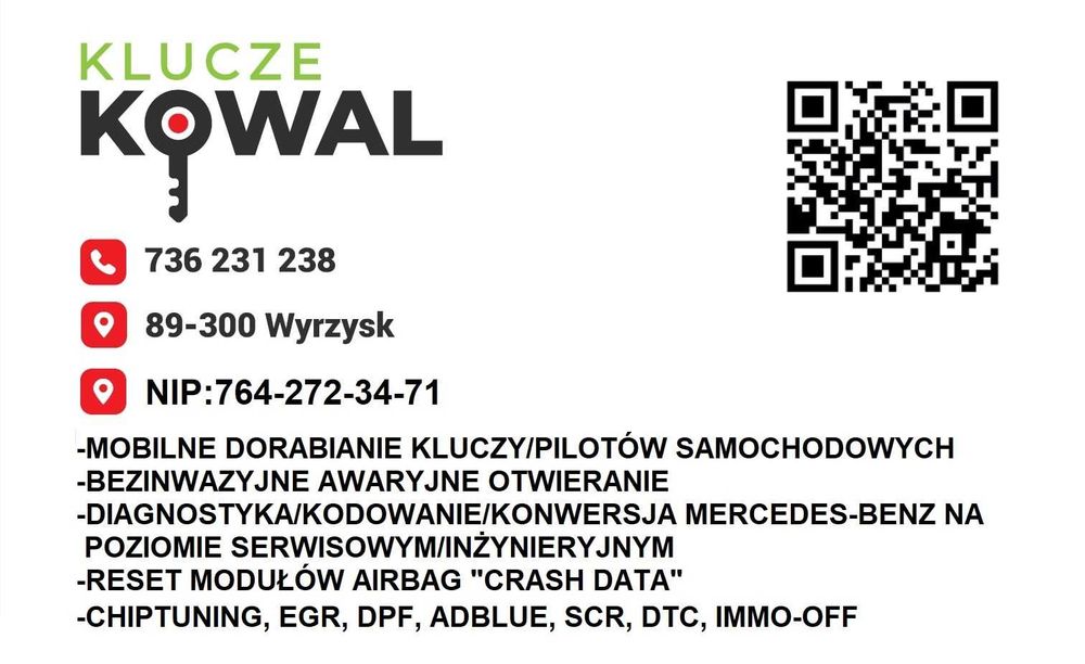 Dorabianie/kodowanie kluczy/pilotów awaryjne otwieranie