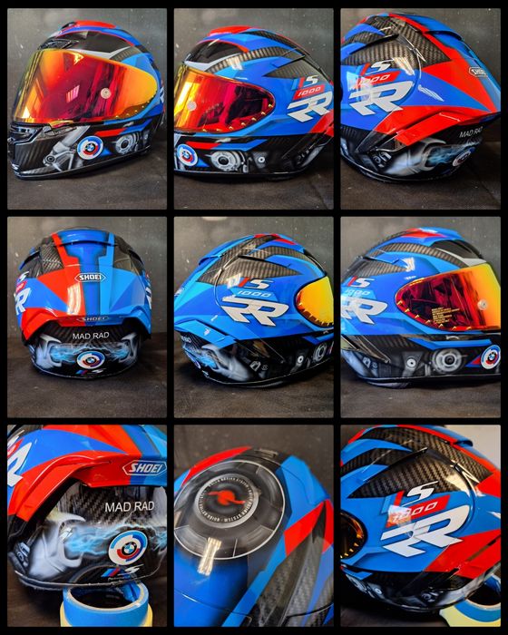 Aerografia, kaski, baki, elementy motocykli ręcznie malowane