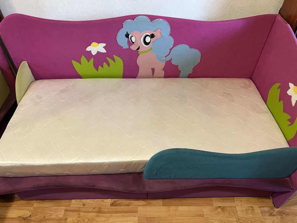 Детский диван кровать Пони с матрасом и ящиками