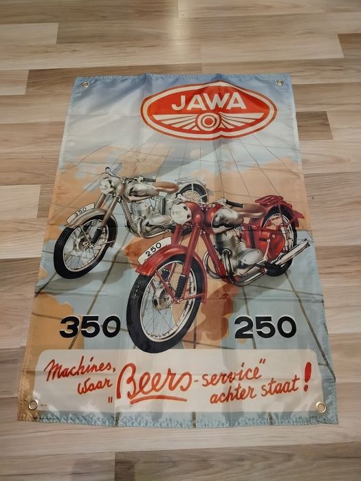 Plakat baner materiał Jawa 250,350 Jawa typ 20, Mustang panelka 90x60