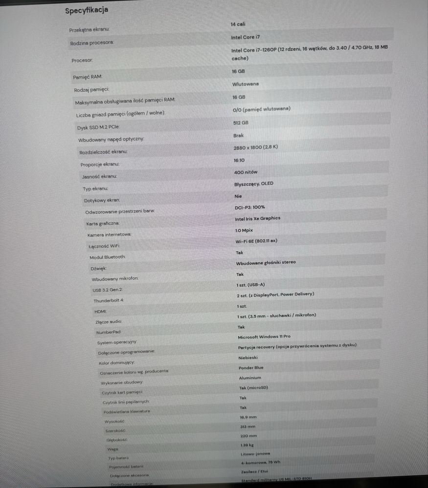OLED UX3402ZA-KM064X I7-1260P 16GB 512GB w11Pro