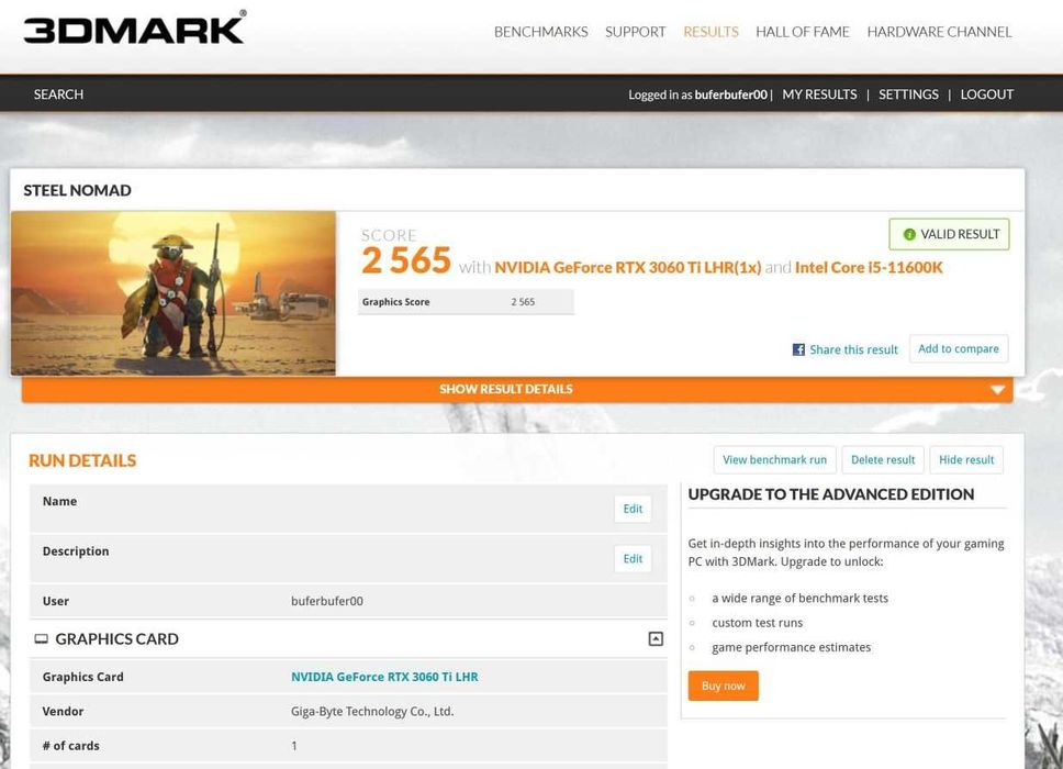 Intel I5 11600K RTX 3060TI 8GB RAM 16GB 256SSD 1000GB HDD 750W W11PRO