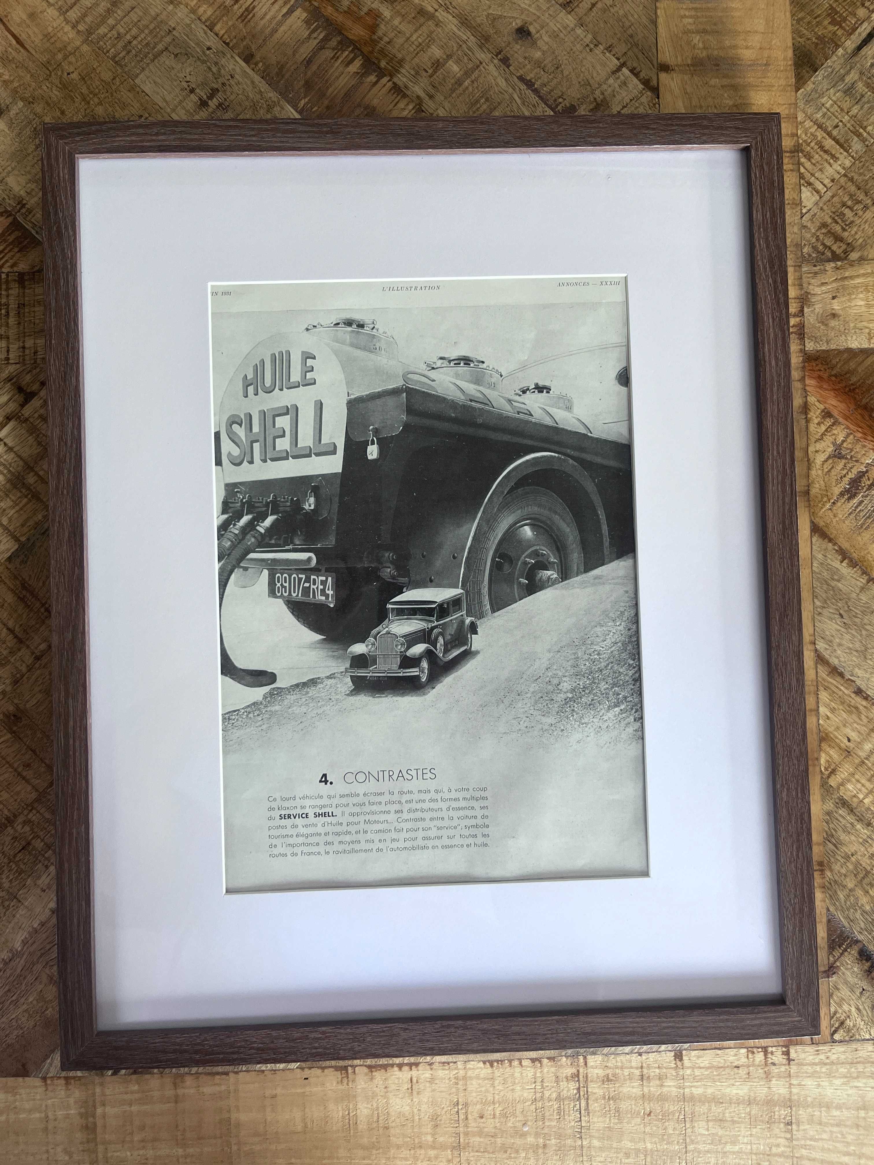 Vintage SHELL lata 30. oryginał oprawiona reklama w ramce