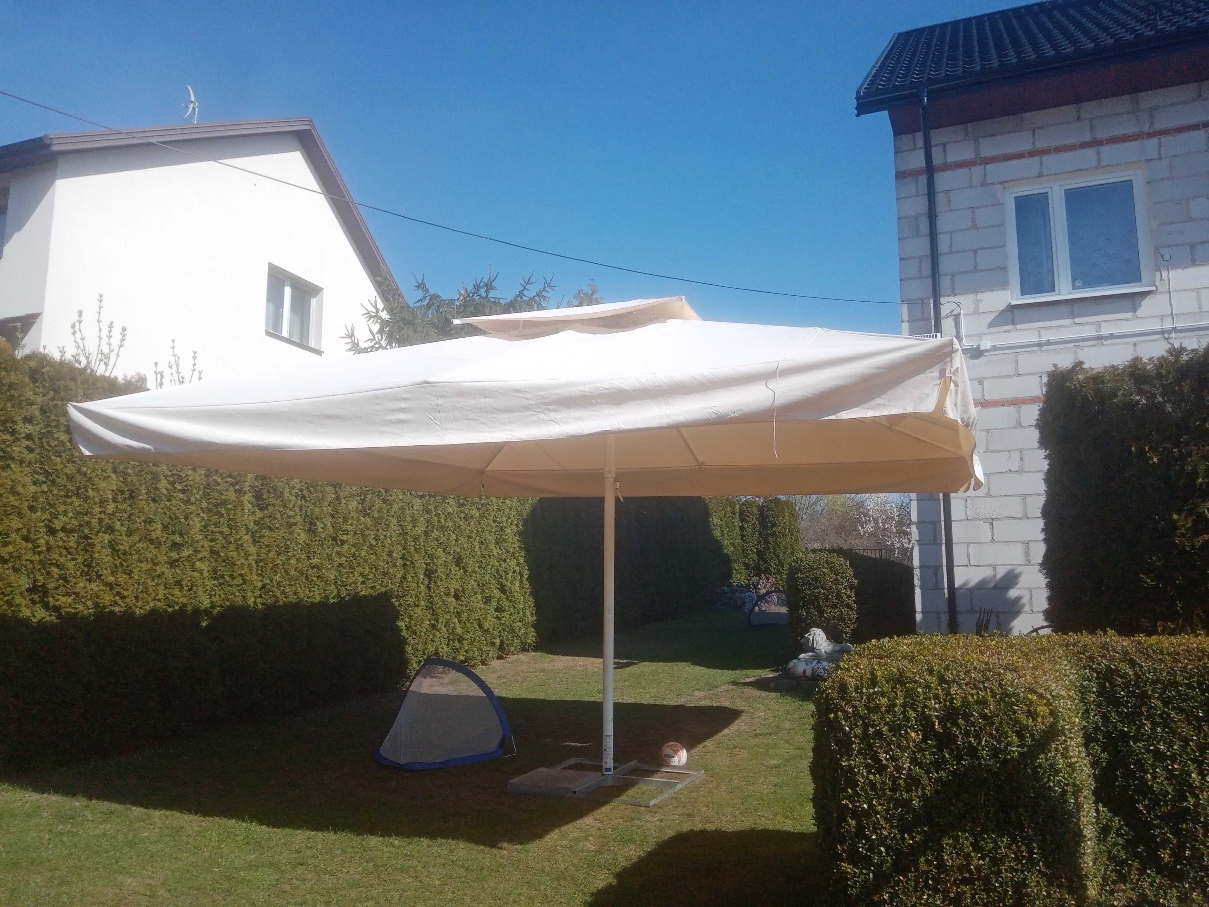 Parasol ogrodowy, restauracyjny o wymiarze 5 x 5 metrów z nierdzewna.