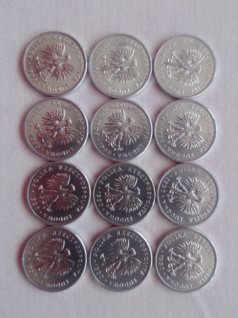 Monety PRL 2 zł 12 sztuk z roku 1990 AL.