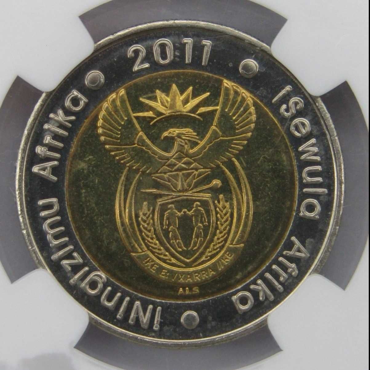 Moeda de R5 do 90º aniversário de Mandela, África do Sul, 2011