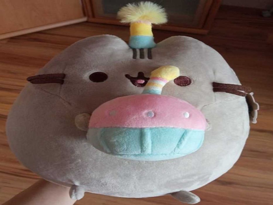 PUSHEEN z tortem w czapce 27cm BIRTHDAY PARTY kot zabawka dla dziecka