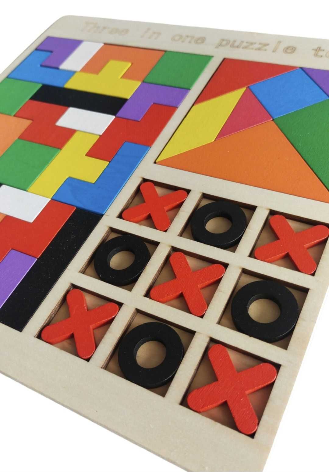 Nowa gra logiczna klocki drewniane układanka Tetris tangram 3w1 #140