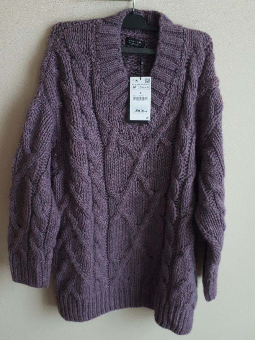 Sweter M Zara Italian Yarn Nowy gruby splot warkocze