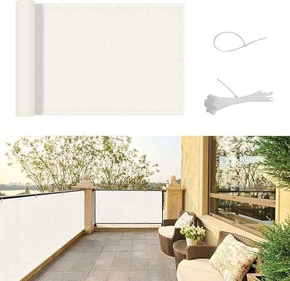 1500 SUNNY GUARD Osłona Siatka Na Balkon Kremowa 90x600 cm