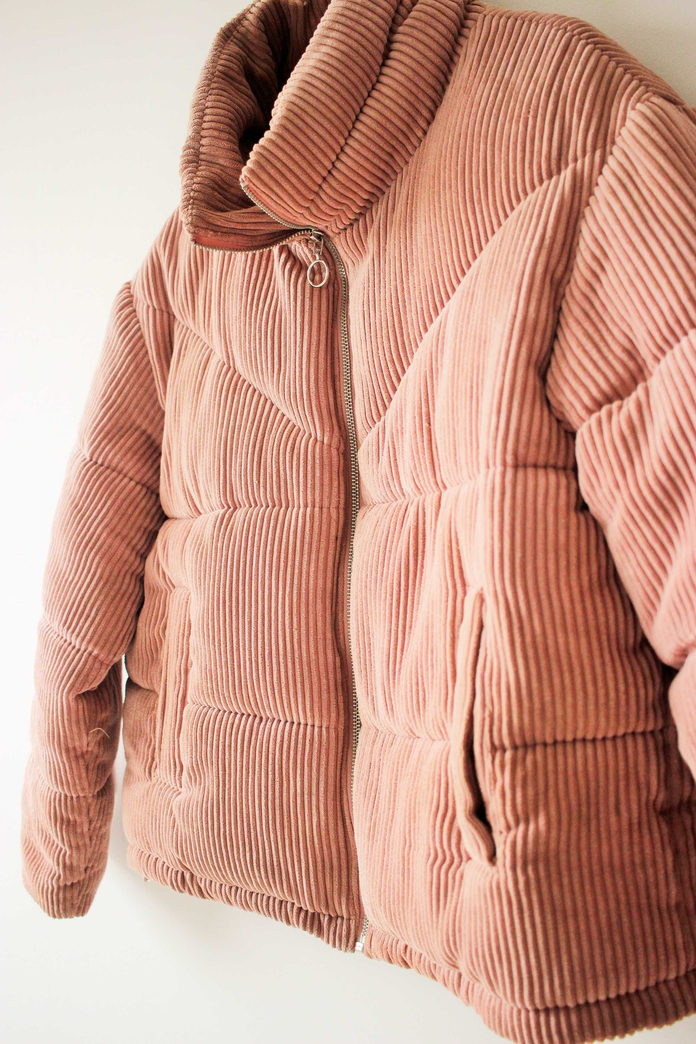 Ciepła kurtka sztruksowa, rozm.L/XL, różowa, wiosenna, bomber