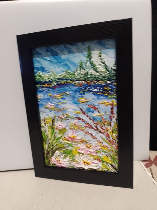 Obraz olejny w miniaturze w ramce  12.5 x 17.5 cm