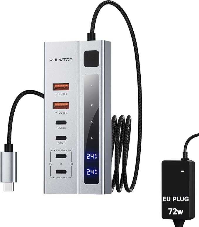HUB USB-C 6w1 PD 45W + Zasilacz 72W
