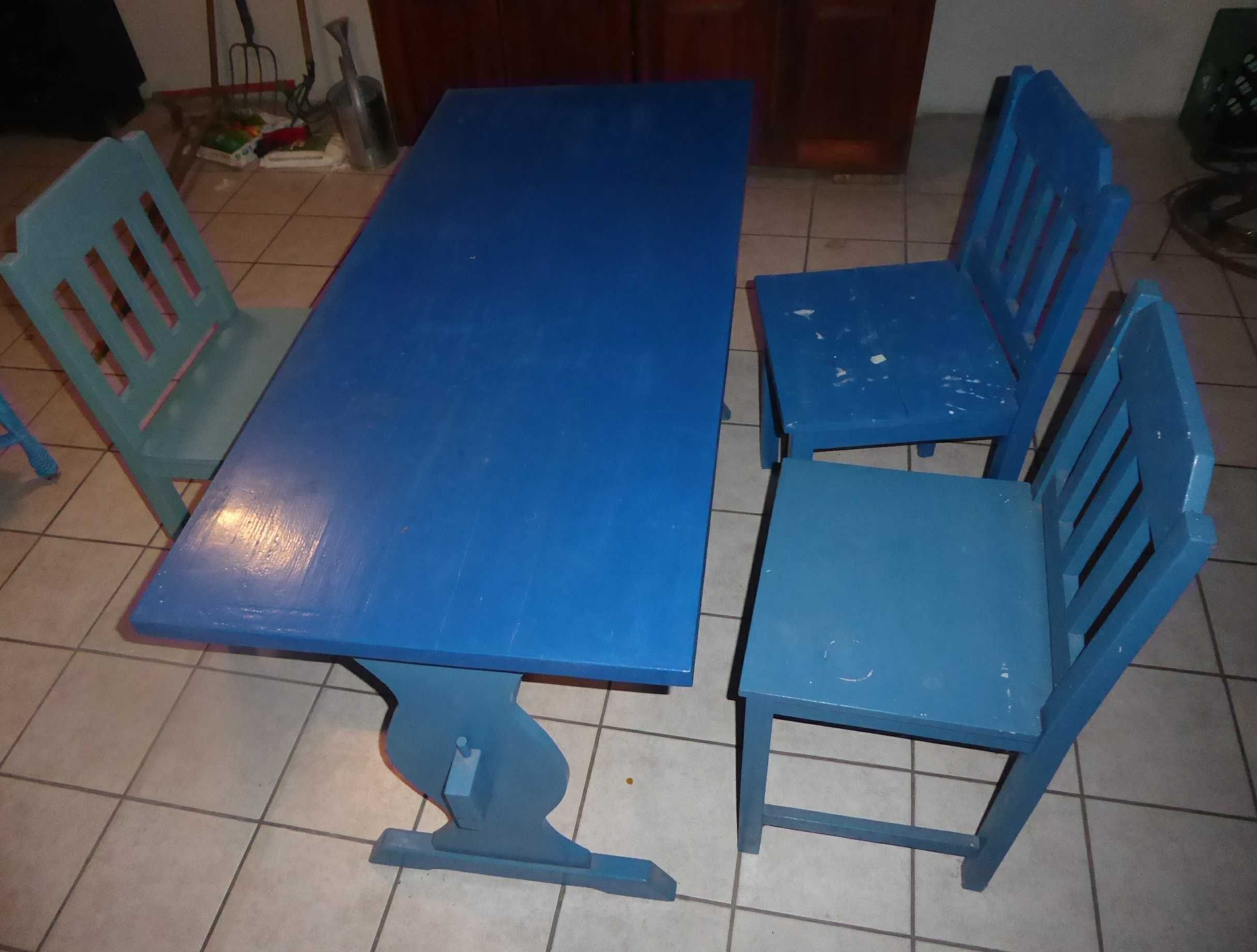 STÓŁ DREWNIANY+ 3 KRZESŁA - Rzemieślnicze od stolarza pocz. lat 80ych