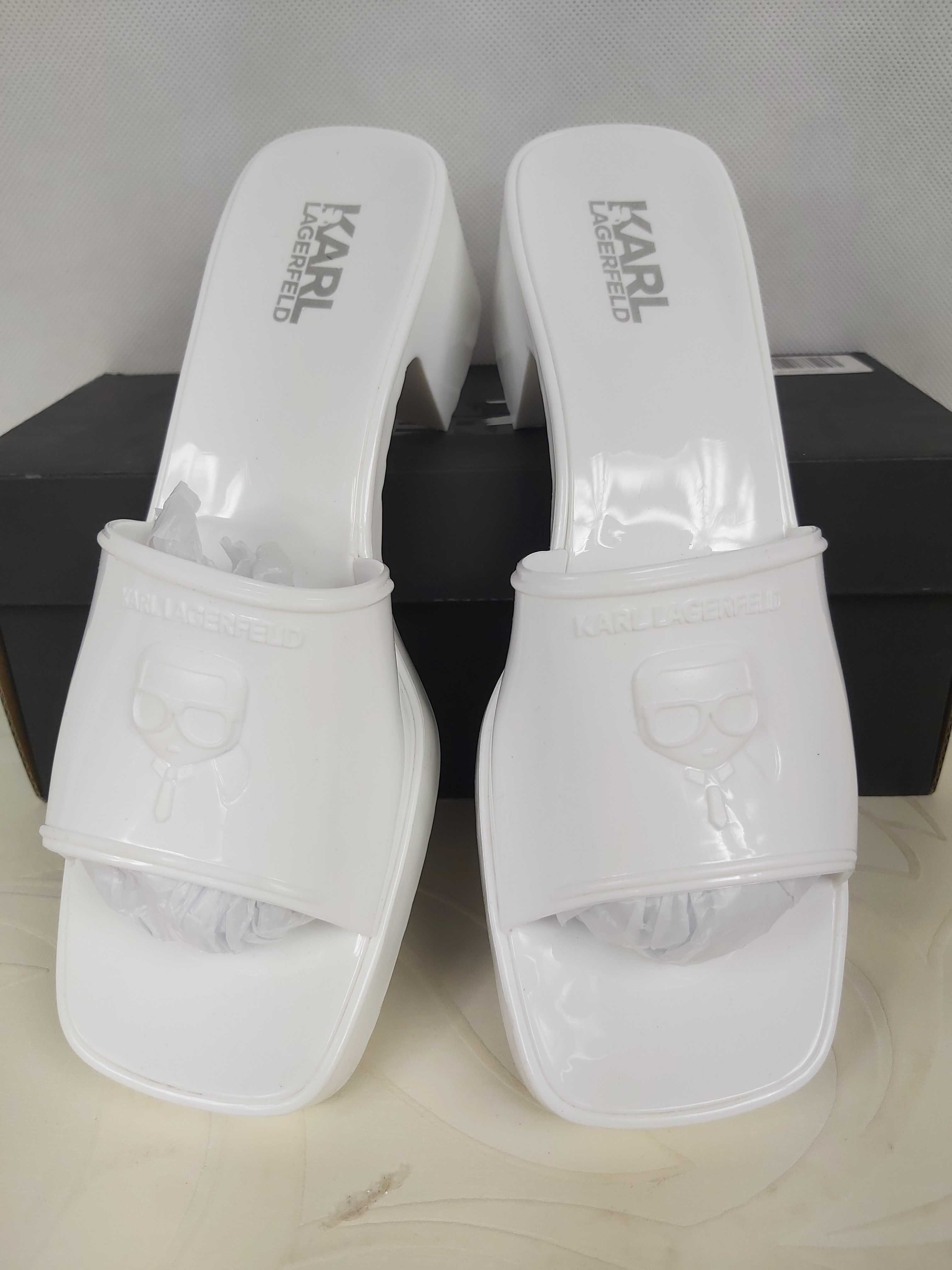 Nowe klapki KARL LAGERFELD biale jelly block 40