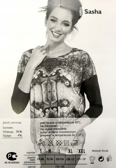 Violana Kolorowa Bluzka Rękaw 3/4 R. M