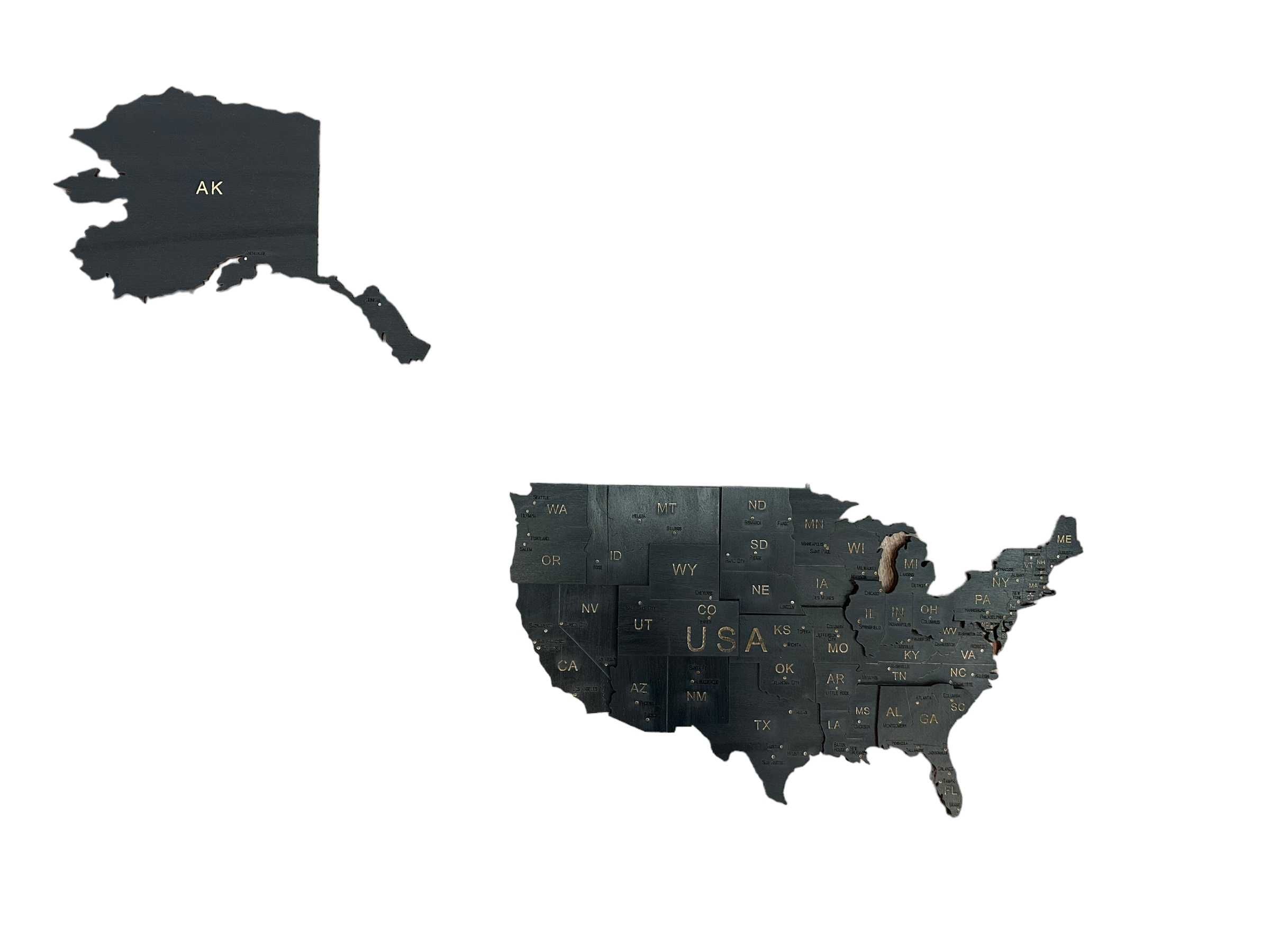 Mapa 3D drewniana USA -Czarny, 116cm Stany Zjednoczone, prezent U.S.A.