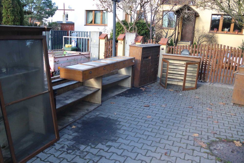 Meble sklepowe, lata 20-te, komplet, antyk, zabytek, apteka, secesja