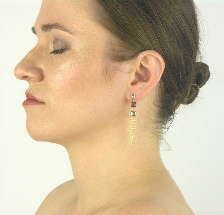 Złote kolczyki wiszące łańcuszki na sztyft  z cyrkonią próba 585