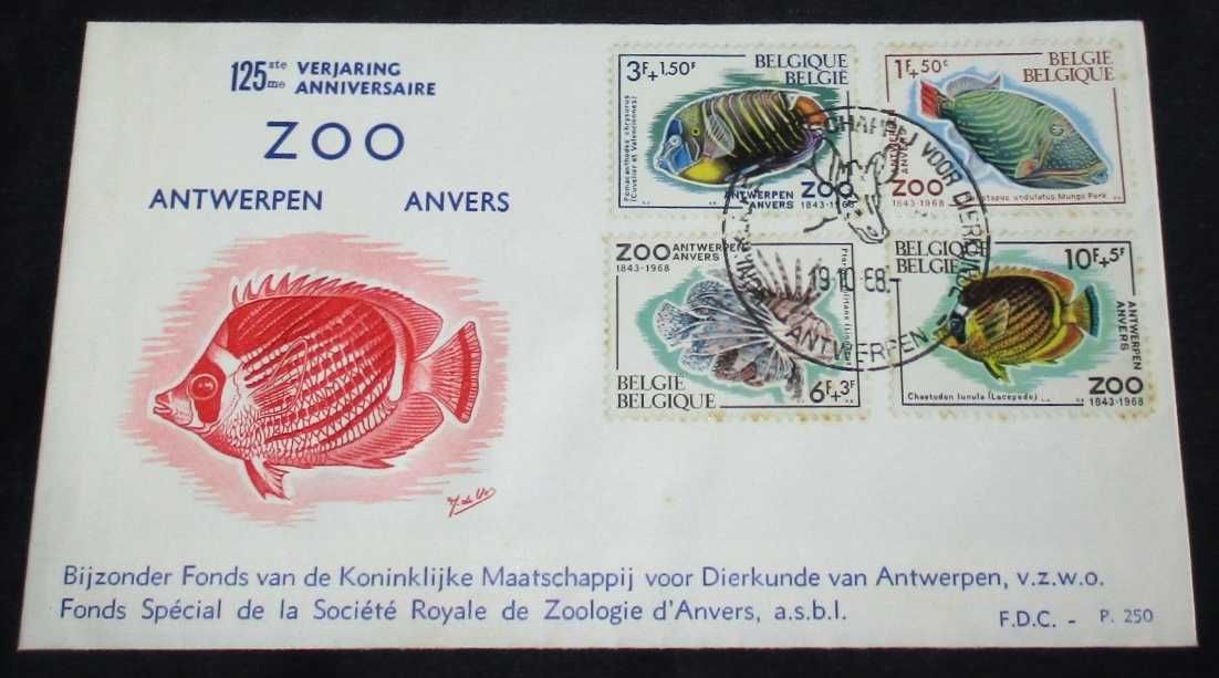 Sobrescrito de 1º Dia FDC ZOO Antwerpen Anvers 125ste Verjaring 1968